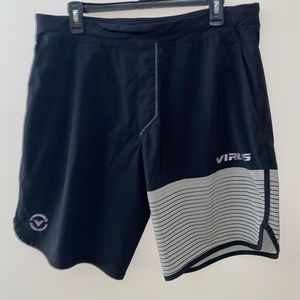 Black and Grey Virus Brand Men’s Lightweight Active Shorts [L]